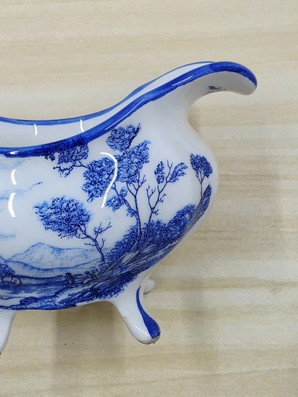 Aures French Toile de Jouy Style Creamer Hand Painted Blue & White Ceramic
